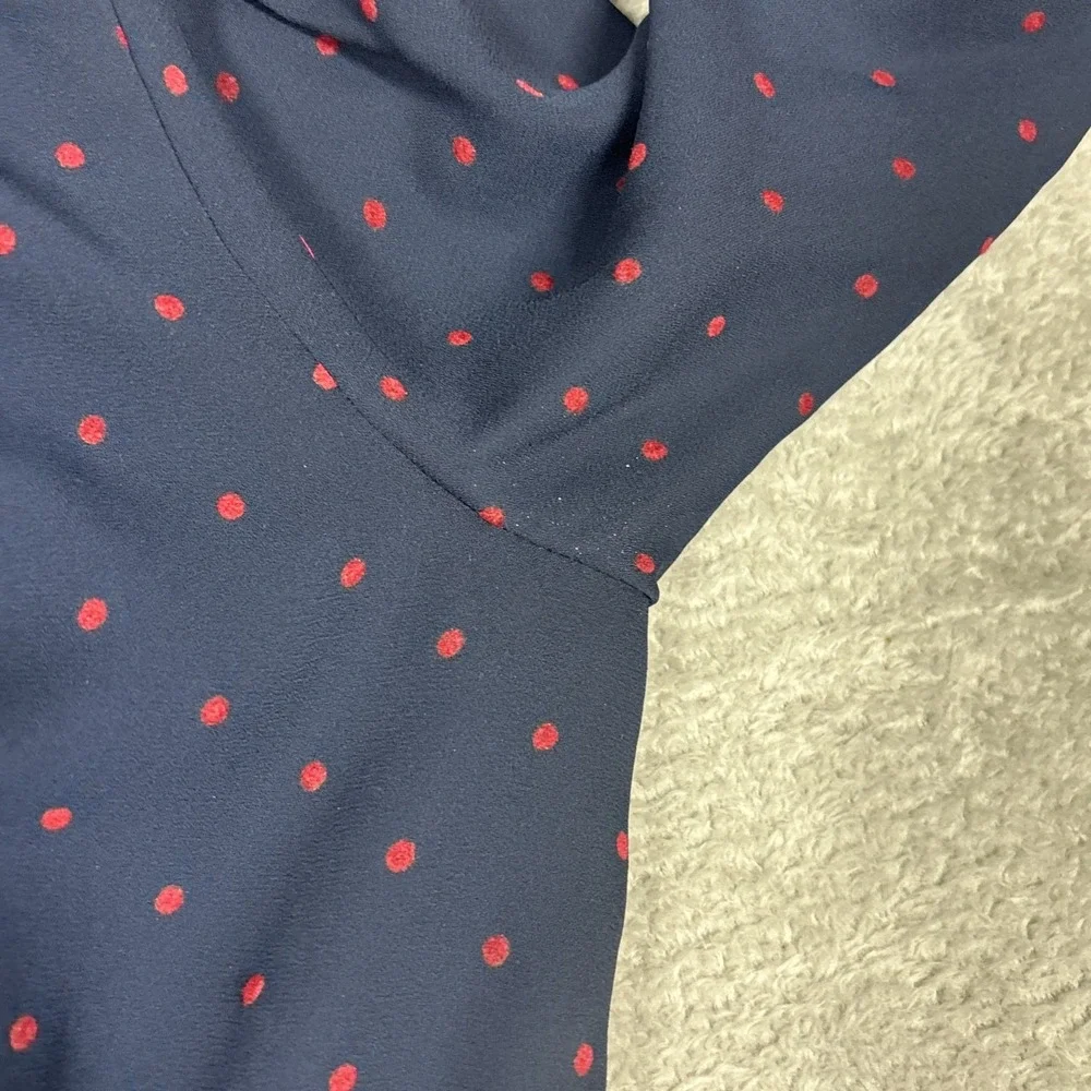 Ann Taylor Red Polka Dot Navy Seamed‎ V-neck Fit Flare Dress Size 2